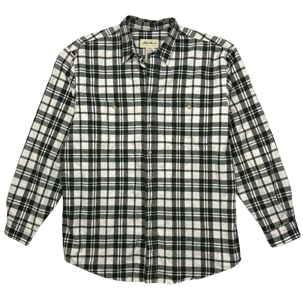 VTG Eddie Bauer L Tall Flannel Shacket Green Plaid Lined Layering Cabin 00s Soft